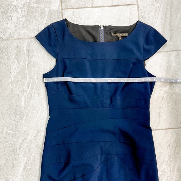 Cynthia Steffe Navy Cap Sleeve Asymmetrical Design Sheath Dress Size 8 - Picture 5 of 7